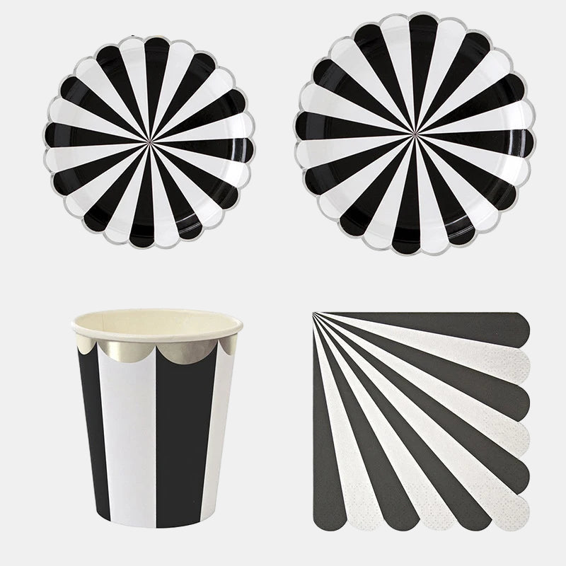 Multicolor Stripe & Gold Foil Disposable Tableware Set