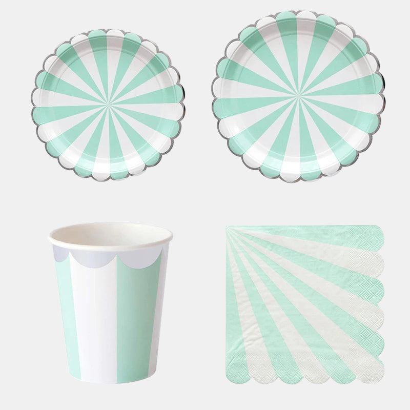 Multicolor Stripe & Gold Foil Disposable Tableware Set