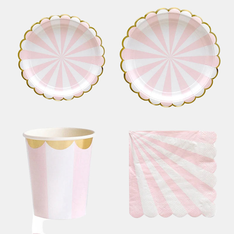 Multicolor Stripe & Gold Foil Disposable Tableware Set