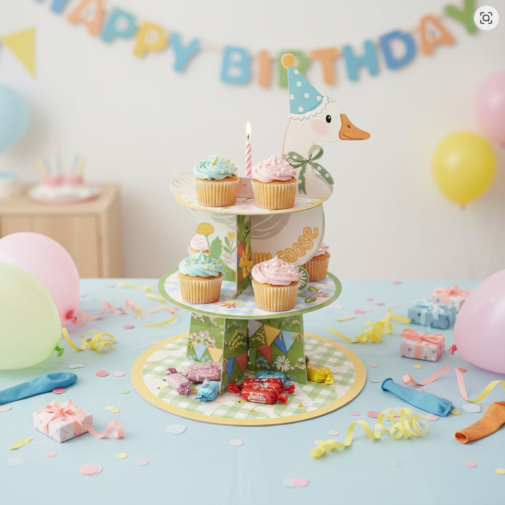 White Goose 3-Tier Cupcake Stand