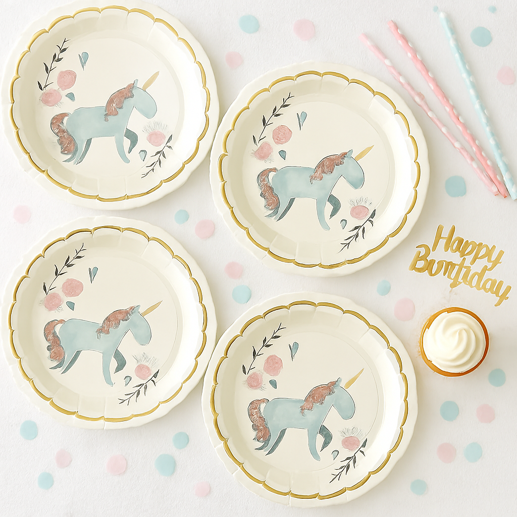 Unicorn Floral Paper Plates