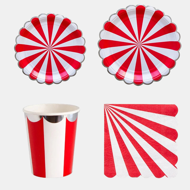 Multicolor Stripe & Gold Foil Disposable Tableware Set