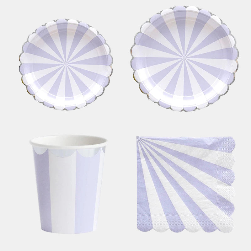Multicolor Stripe & Gold Foil Disposable Tableware Set