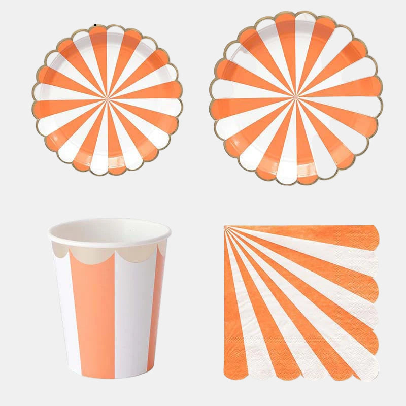 Multicolor Stripe & Gold Foil Disposable Tableware Set