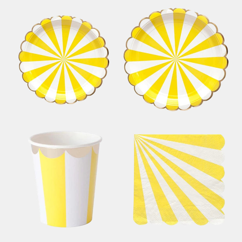 Multicolor Stripe & Gold Foil Disposable Tableware Set