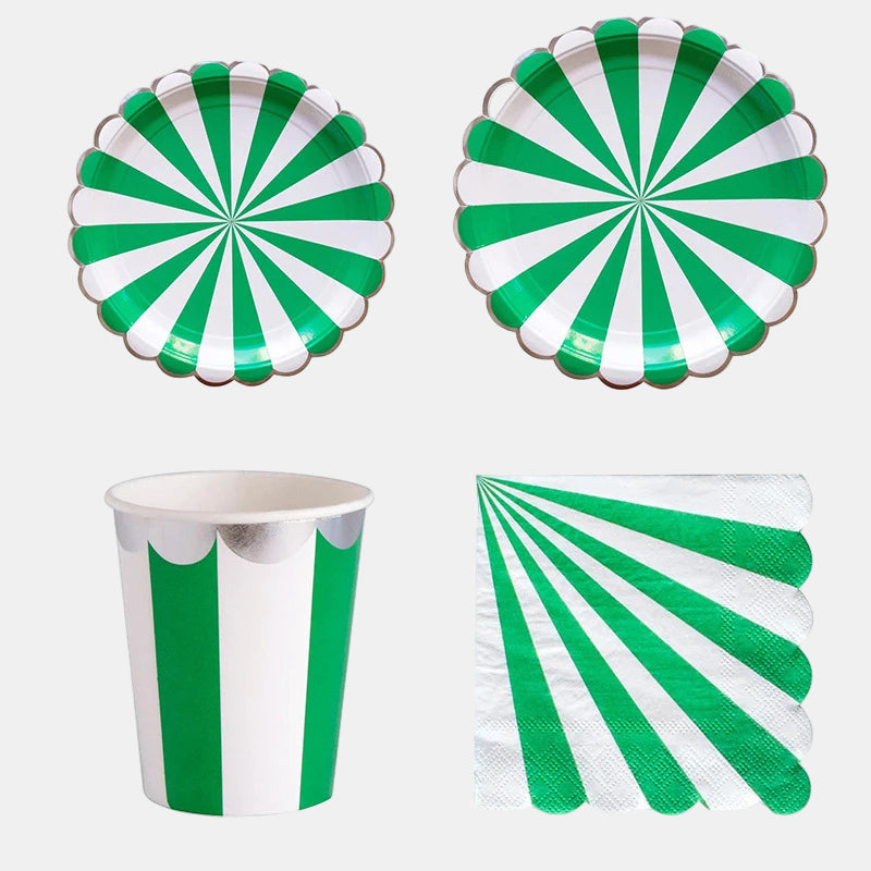 Multicolor Stripe & Gold Foil Disposable Tableware Set