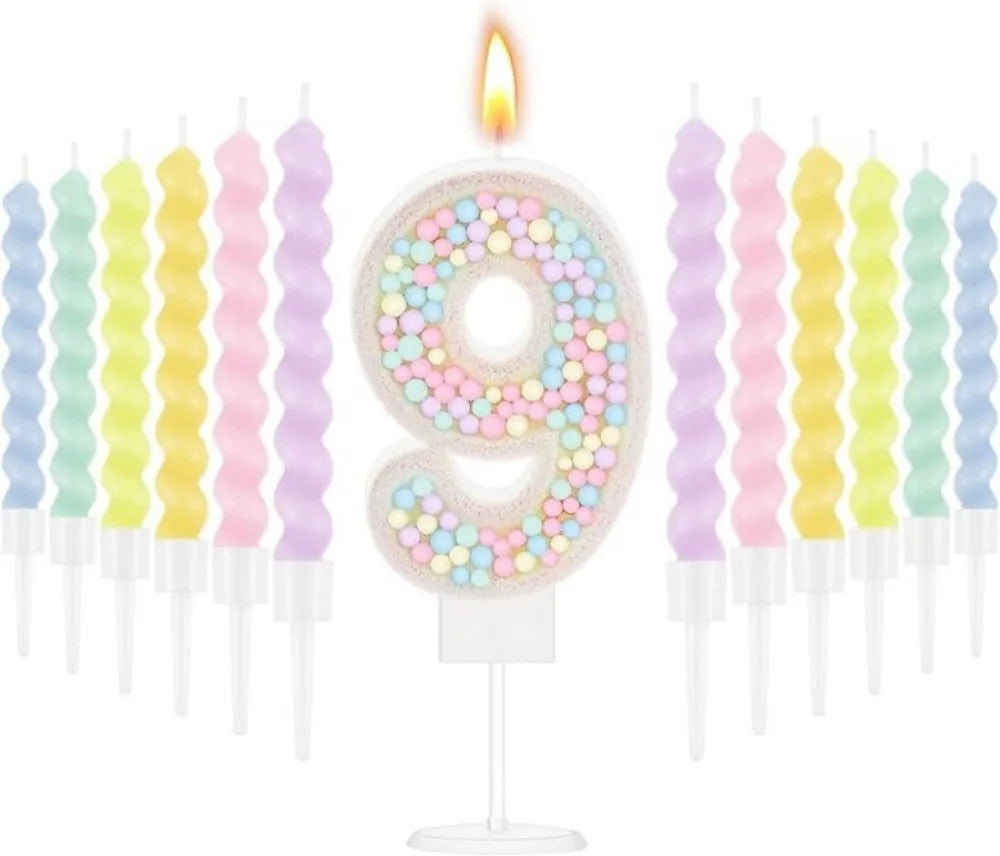 Number Birthday Candle + 12 Spiral Rainbow Candles