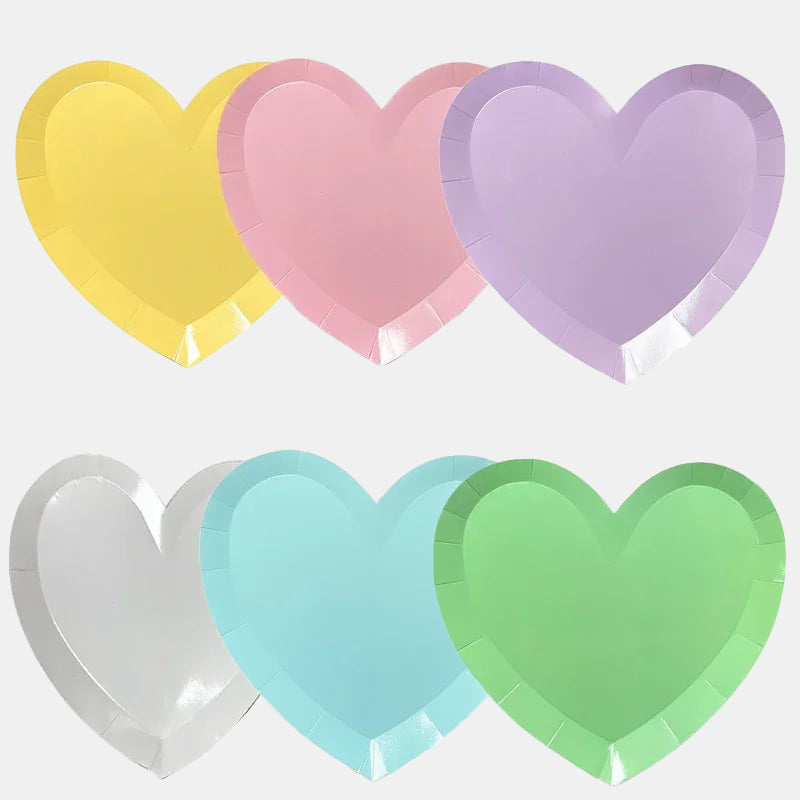 Macaron Color Heart-Shaped Paper Plates