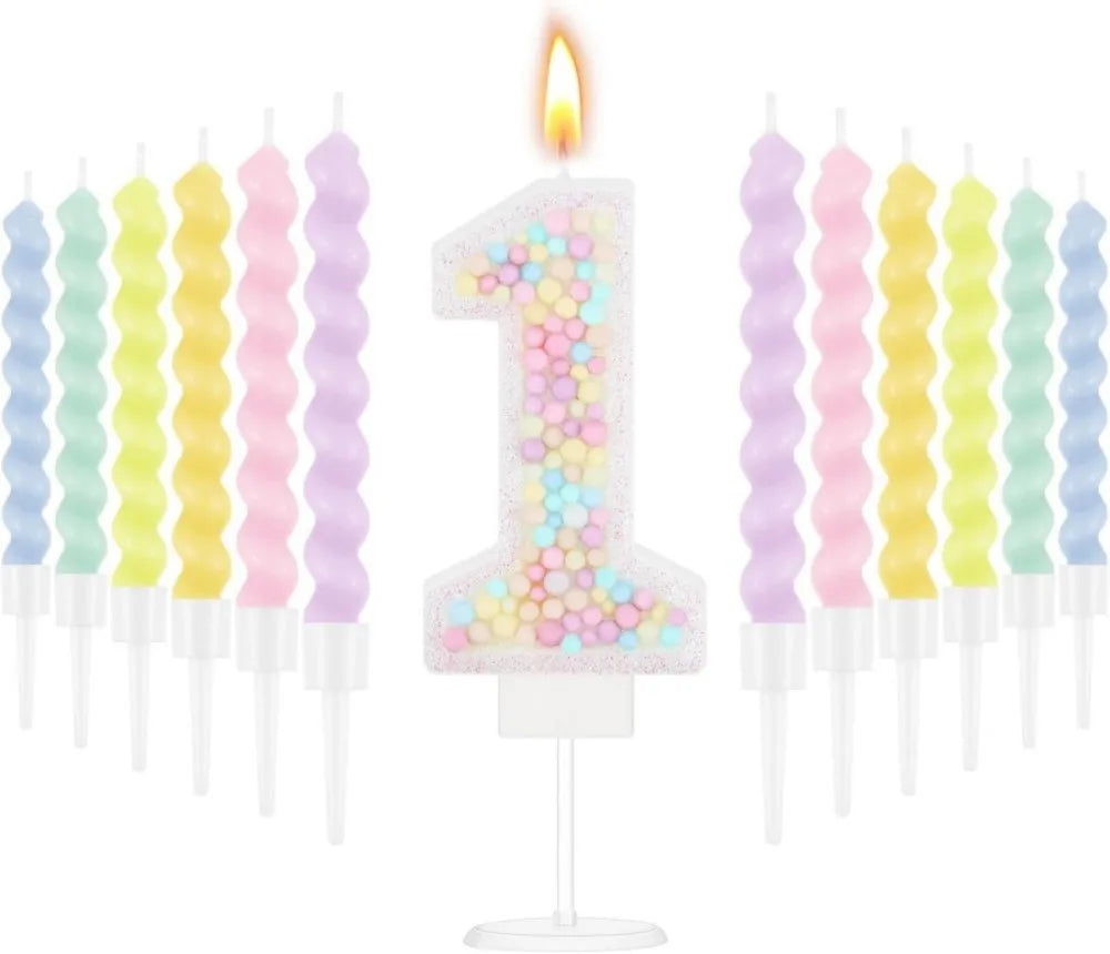 Number Birthday Candle + 12 Spiral Rainbow Candles