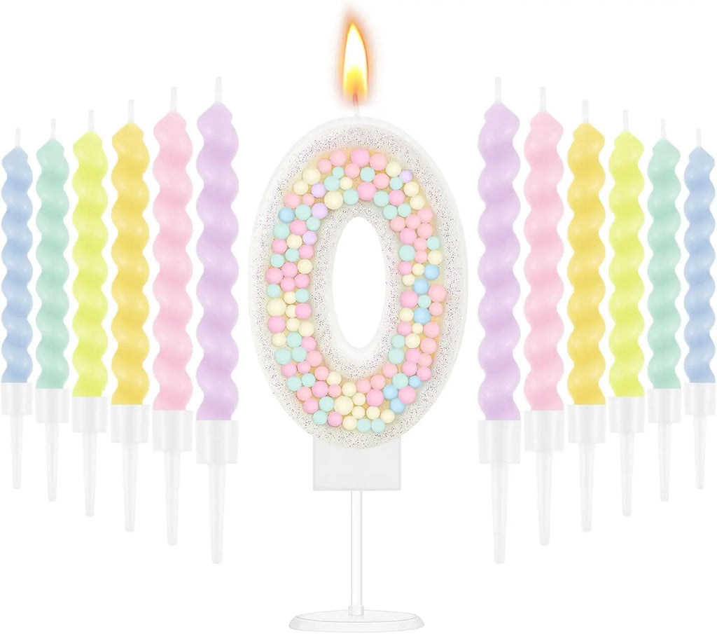 Number Birthday Candle + 12 Spiral Rainbow Candles