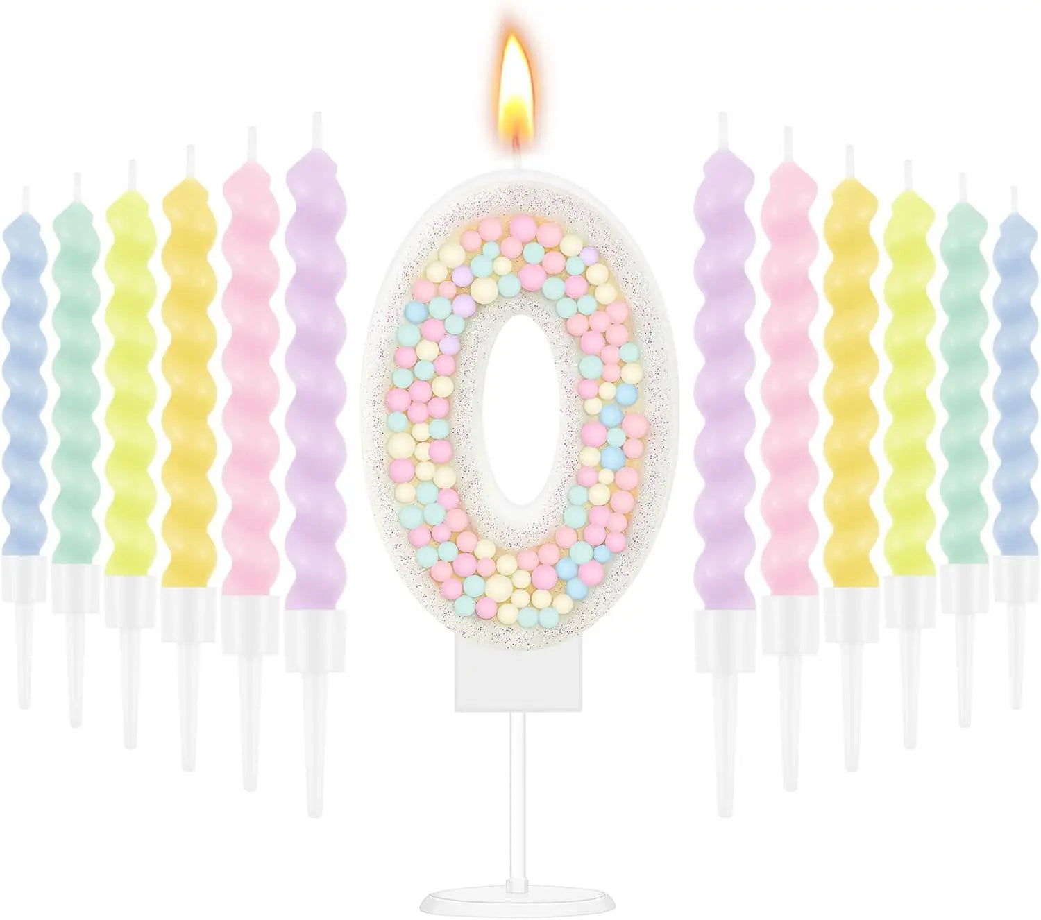 Number Birthday Candle + 12 Spiral Rainbow Candles
