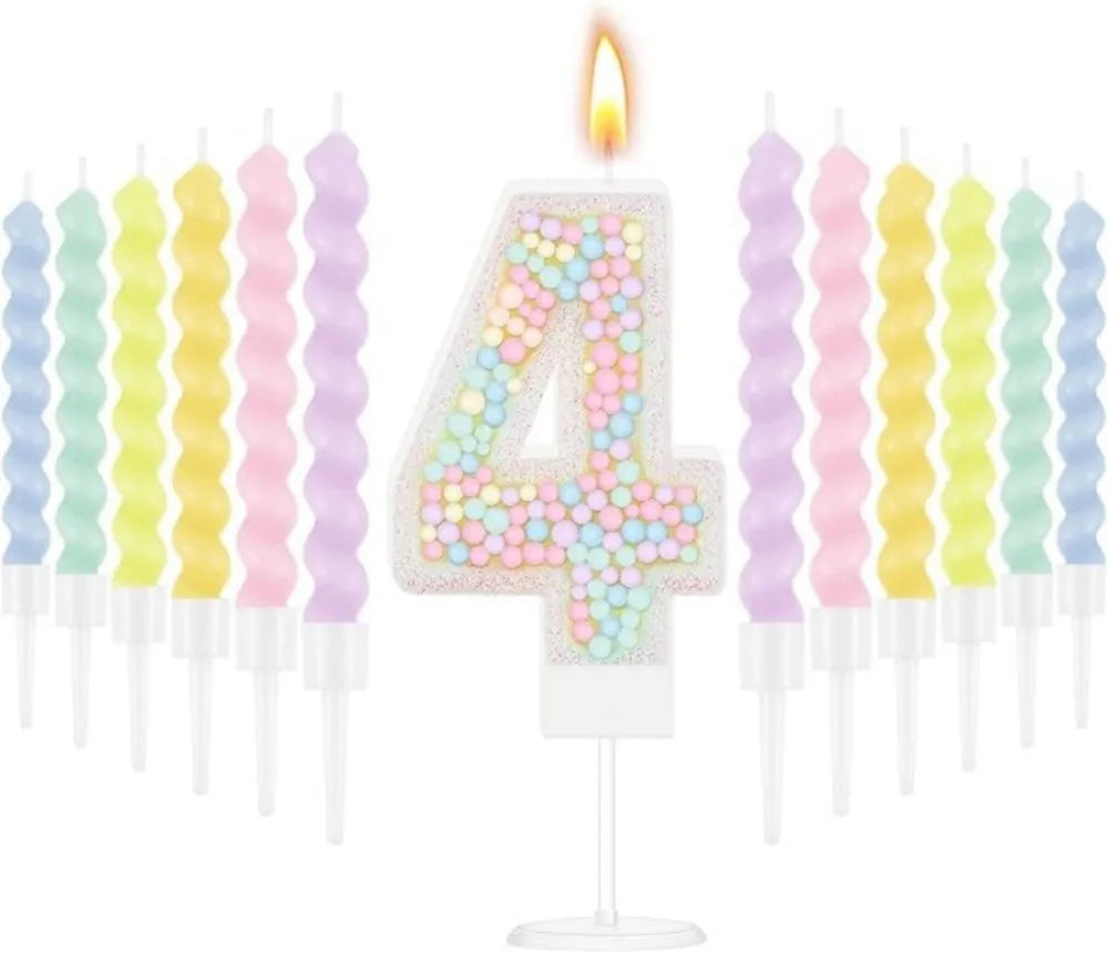 Number Birthday Candle + 12 Spiral Rainbow Candles