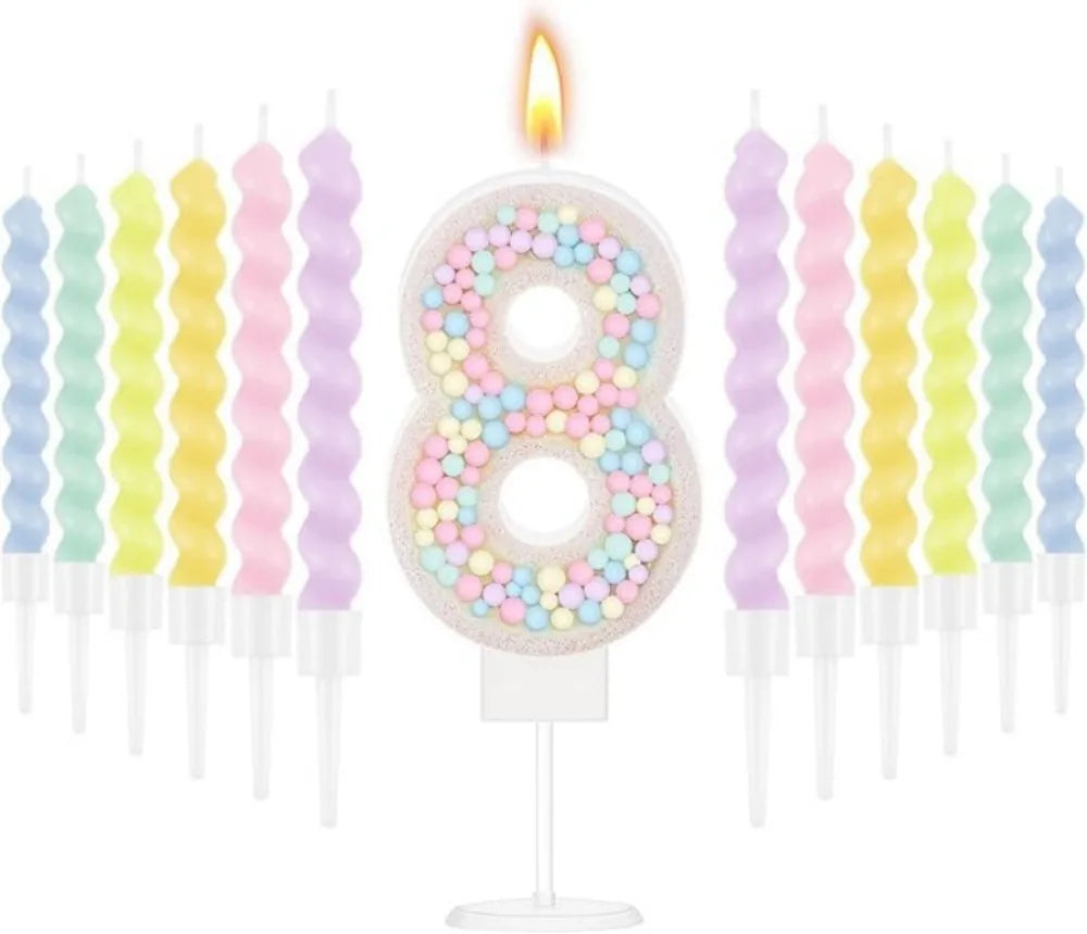 Number Birthday Candle + 12 Spiral Rainbow Candles