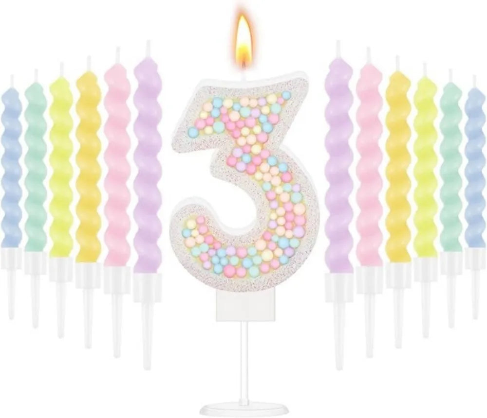 Number Birthday Candle + 12 Spiral Rainbow Candles