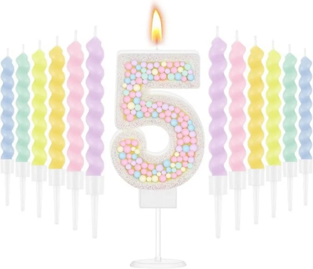 Number Birthday Candle + 12 Spiral Rainbow Candles