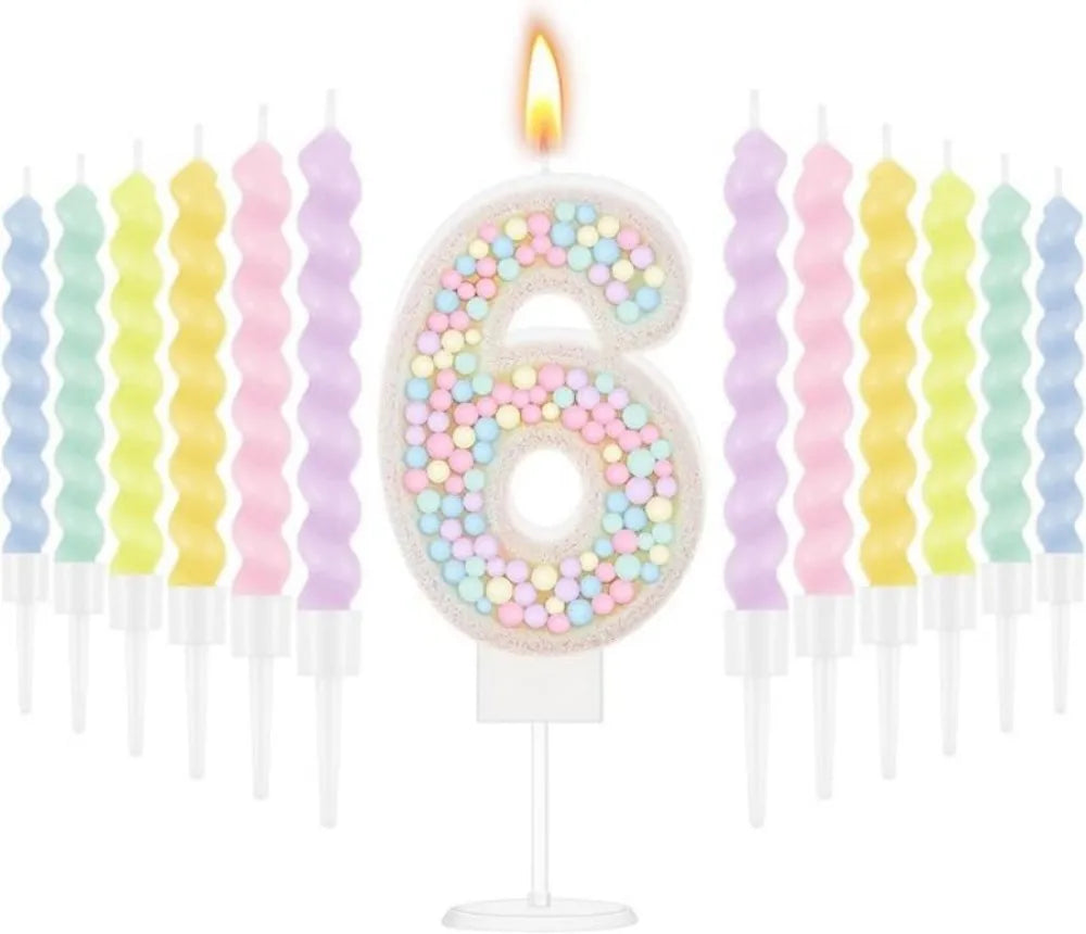 Number Birthday Candle + 12 Spiral Rainbow Candles