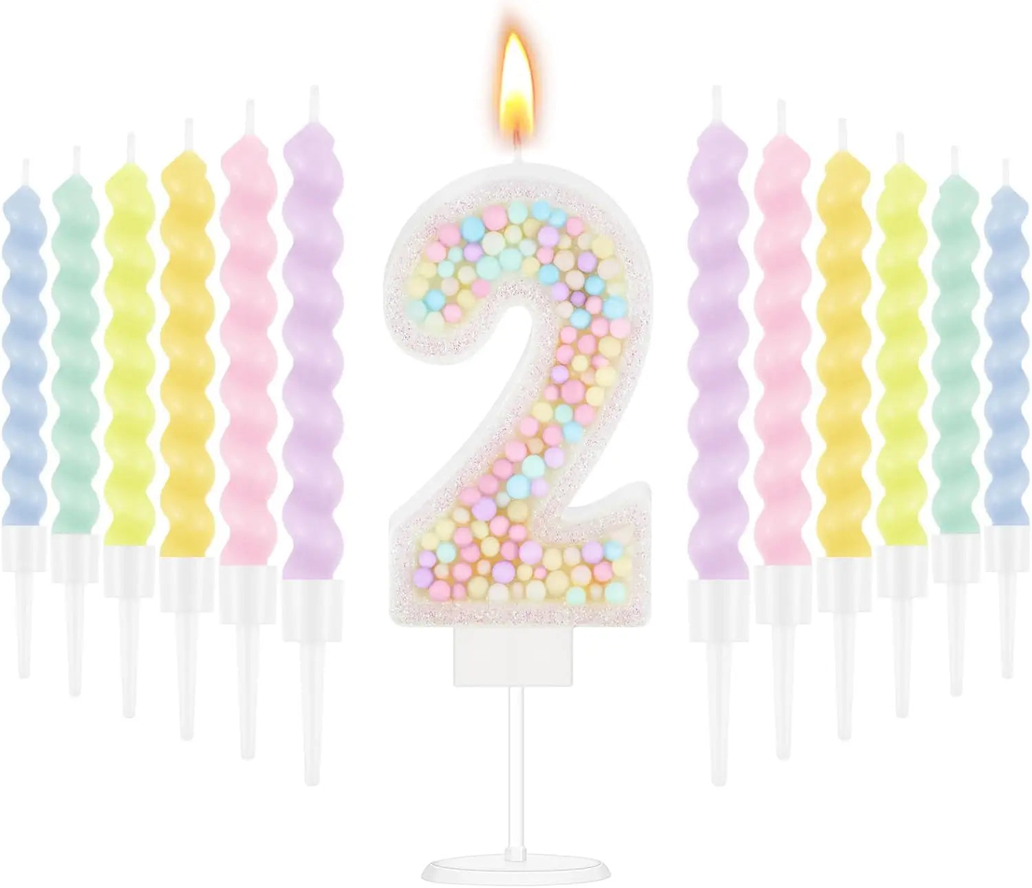 Number Birthday Candle + 12 Spiral Rainbow Candles