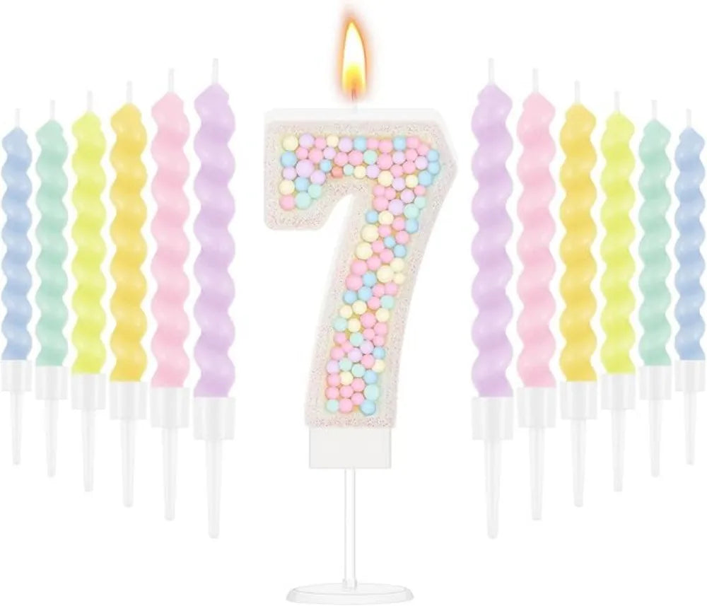 Number Birthday Candle + 12 Spiral Rainbow Candles